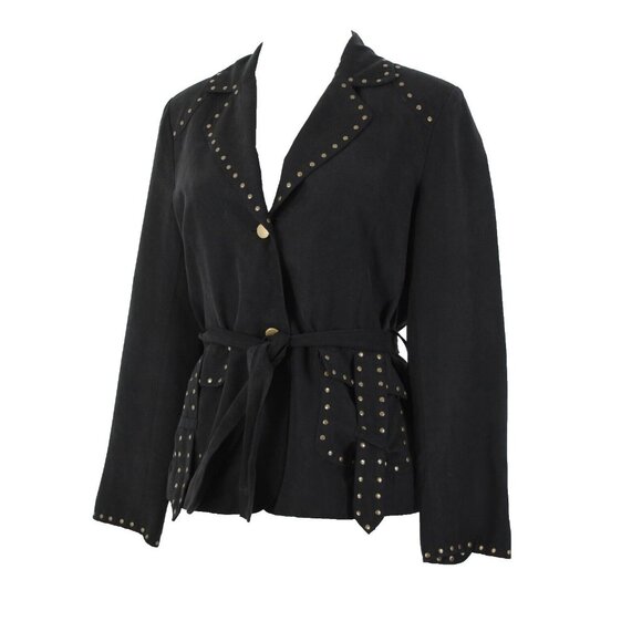 Carole Little Jackets & Blazers - Carole Little Petites Sz M Black Bronze Studded Pockets Lined Polyester Jacket